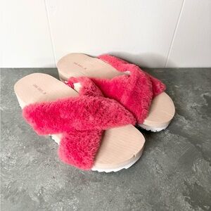 Zara pink crossover fuzzy slide sandals size big kids 3 new